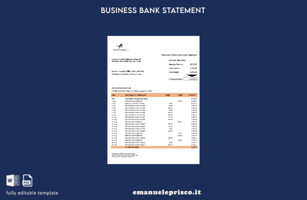 stile verificato Modello di estratto conto aziendale Slovenia Factor Banka Model